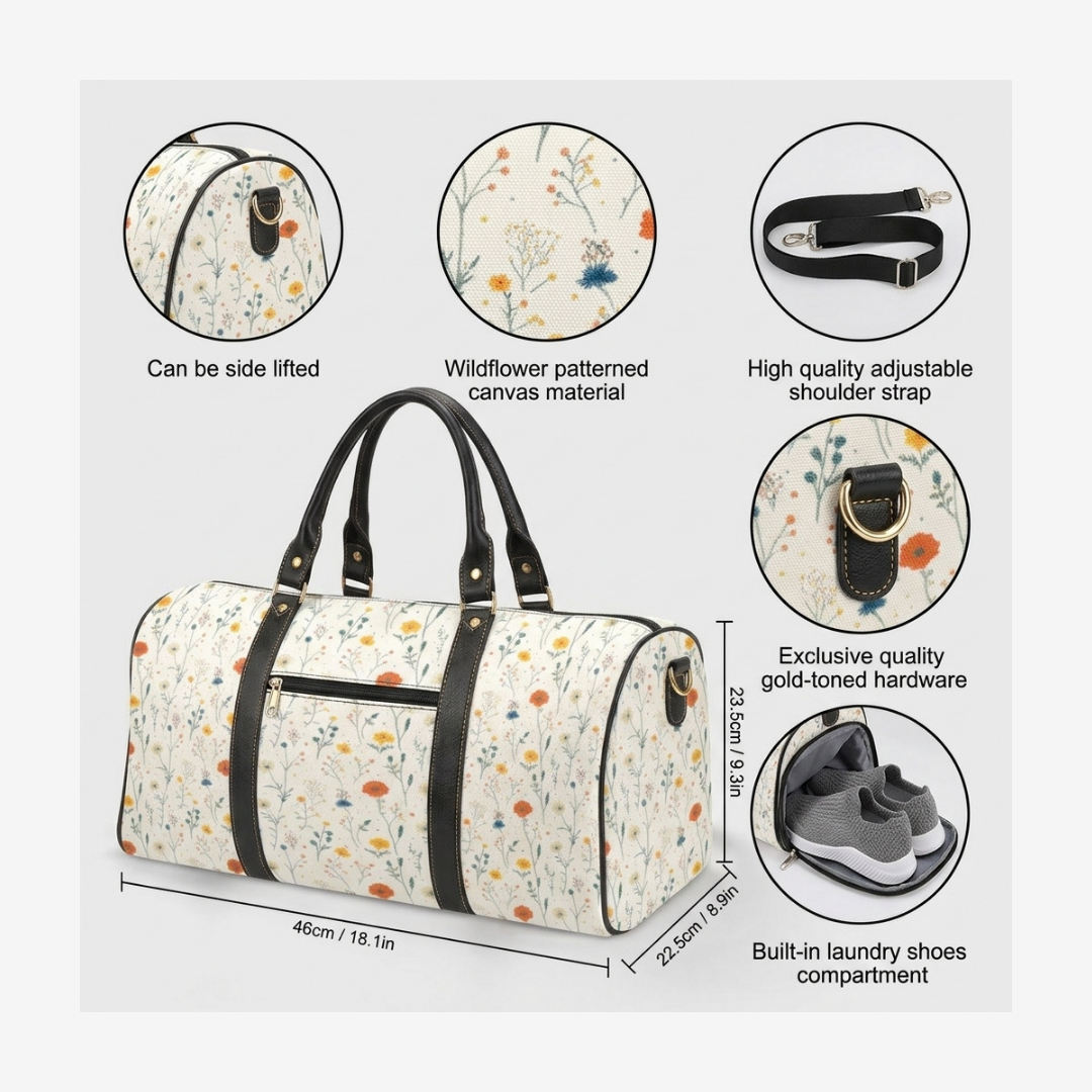 Personalized White Floral Weekender Duffel Bag – Gym & Sports Training Bag