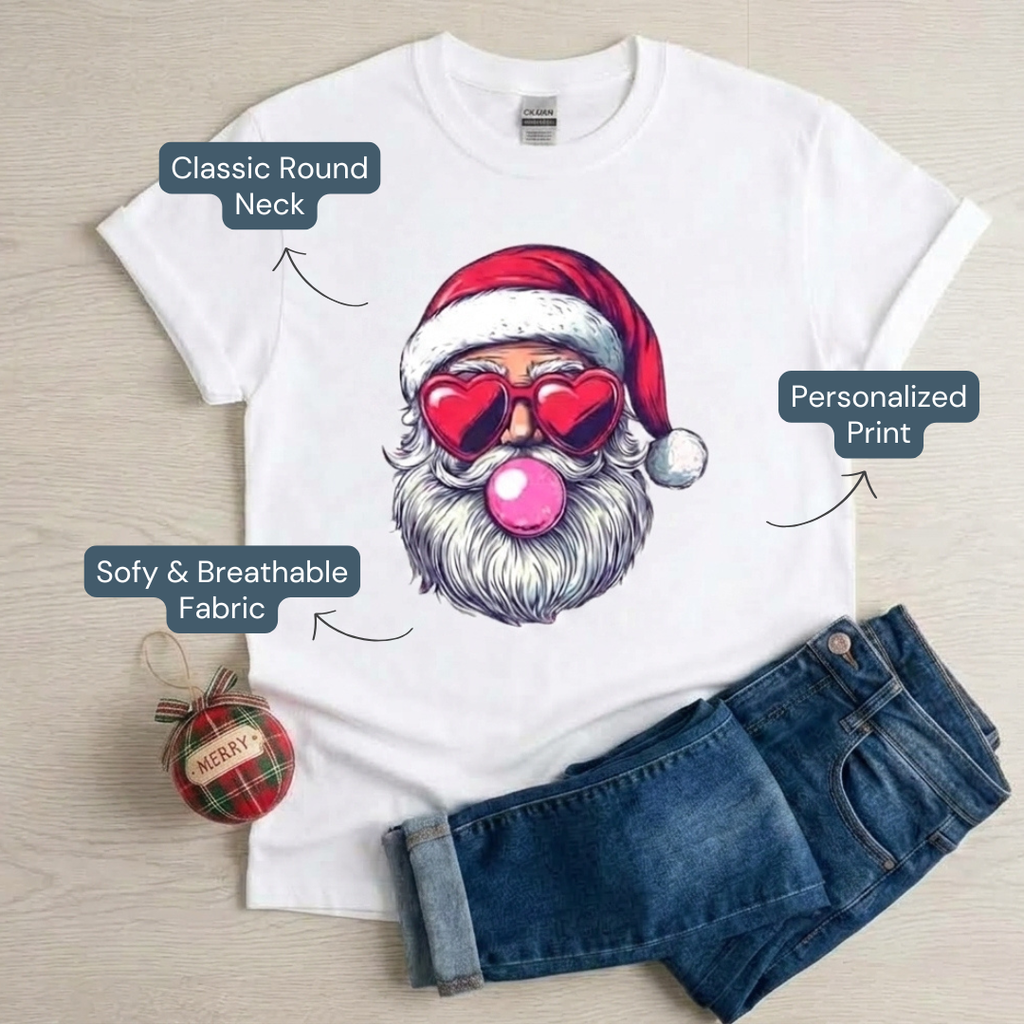 Personalized Santa Christmas T-Shirt for Kids & Family – Custom Holiday Shirt