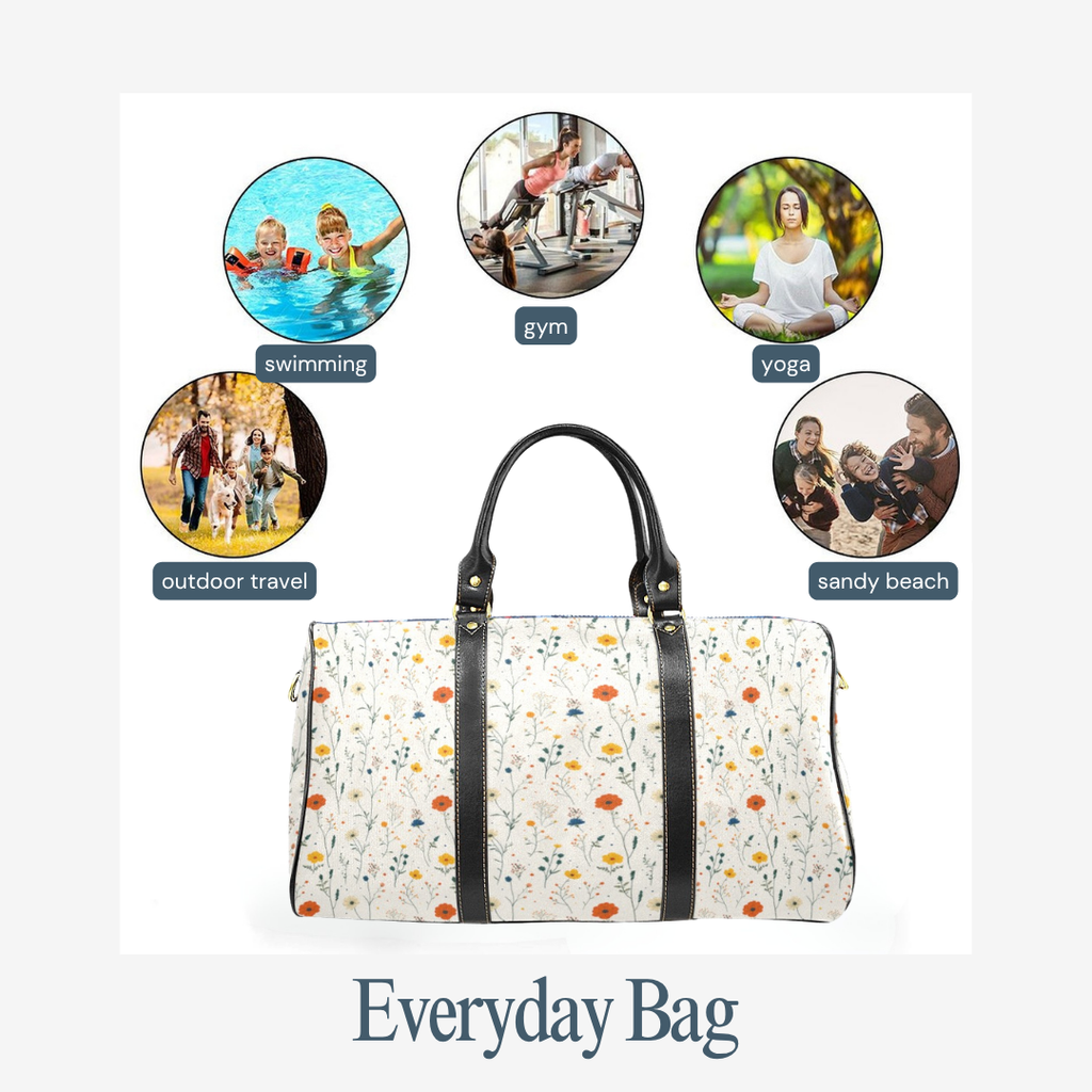 Personalized White Floral Weekender Duffel Bag – Gym & Sports Training Bag