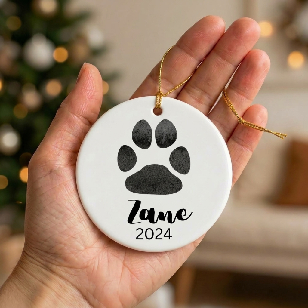 Personalized Paw Print Christmas Ornament – Custom Pet Keepsake Gift