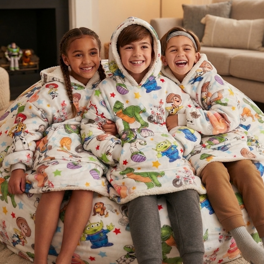 Custom White Toy Story Blanket Hoodie – Personalized Family Snuggie