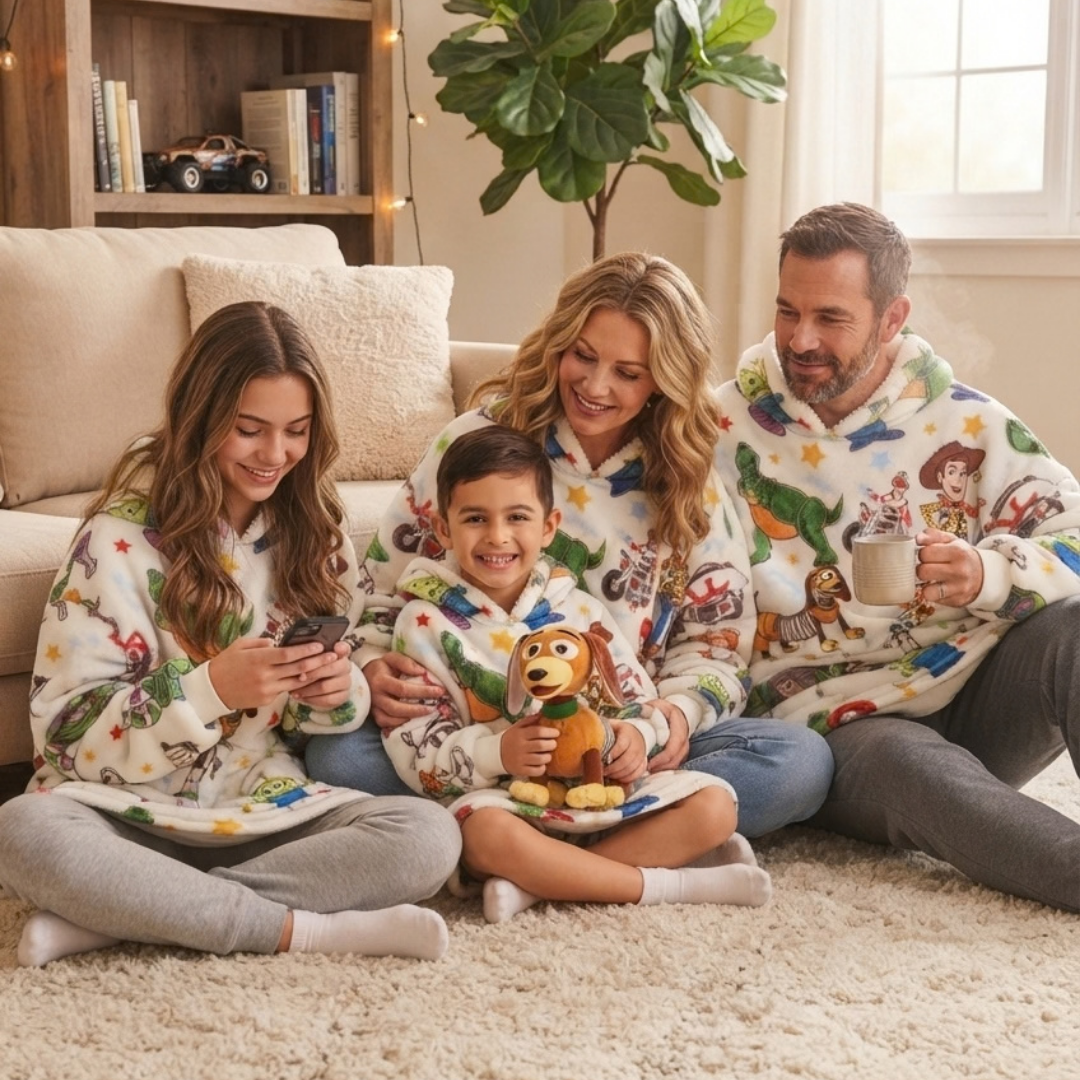 Custom White Toy Story Blanket Hoodie – Personalized Family Snuggie