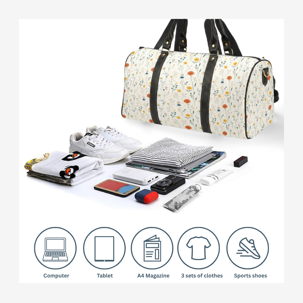 Personalized White Floral Weekender Duffel Bag – Gym & Sports Training Bag