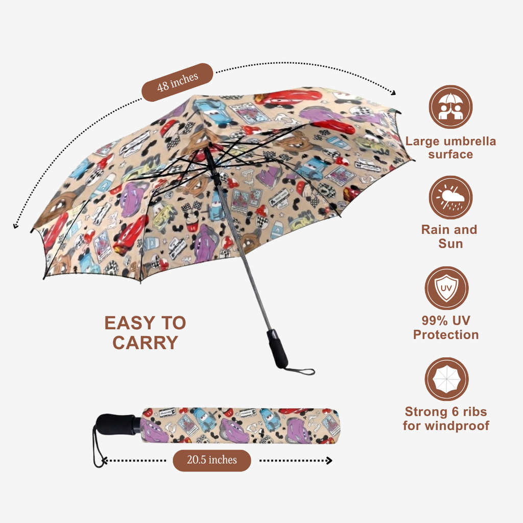Custom Kids’ Car Character Umbrella | Semi-Automatic Foldable Umbrella