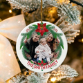 Custom Family Photo Christmas Ornament – 3-Inch Ceramic Round Keepsake