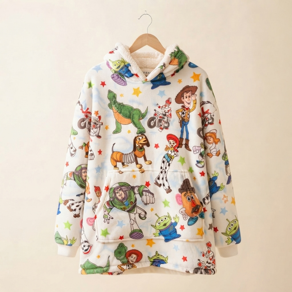 Custom White Toy Story Blanket Hoodie – Personalized Family Snuggie