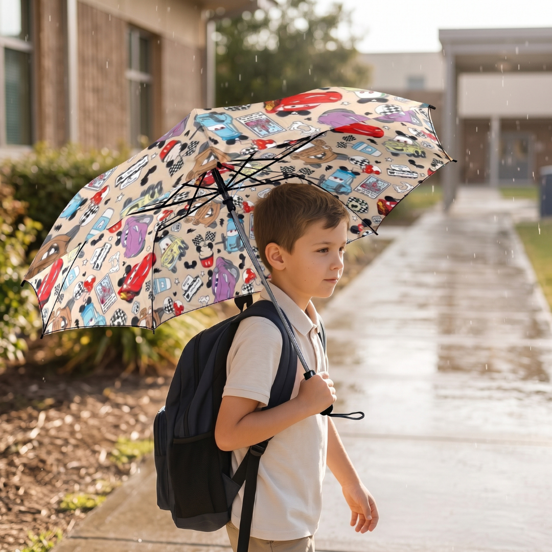 Custom Kids’ Car Character Umbrella | Semi-Automatic Foldable Umbrella