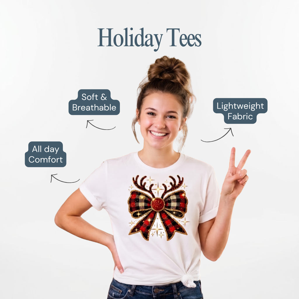 Personalized Coquette Reindeer Christmas Shirt – Kids & Family Holiday T-Shirt