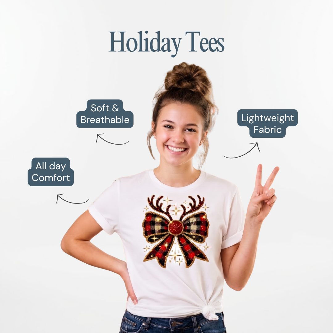 Personalized Coquette Reindeer Christmas Shirt – Kids & Family Holiday T-Shirt