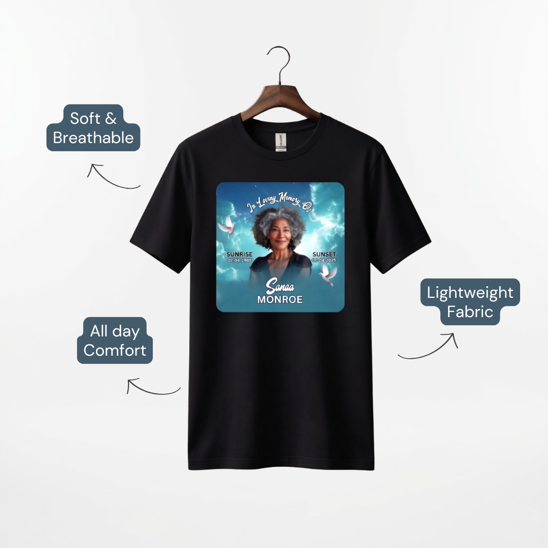 Personalized Memorial Black Shirt – Funeral Photo Remembrance & Memorial Tee
