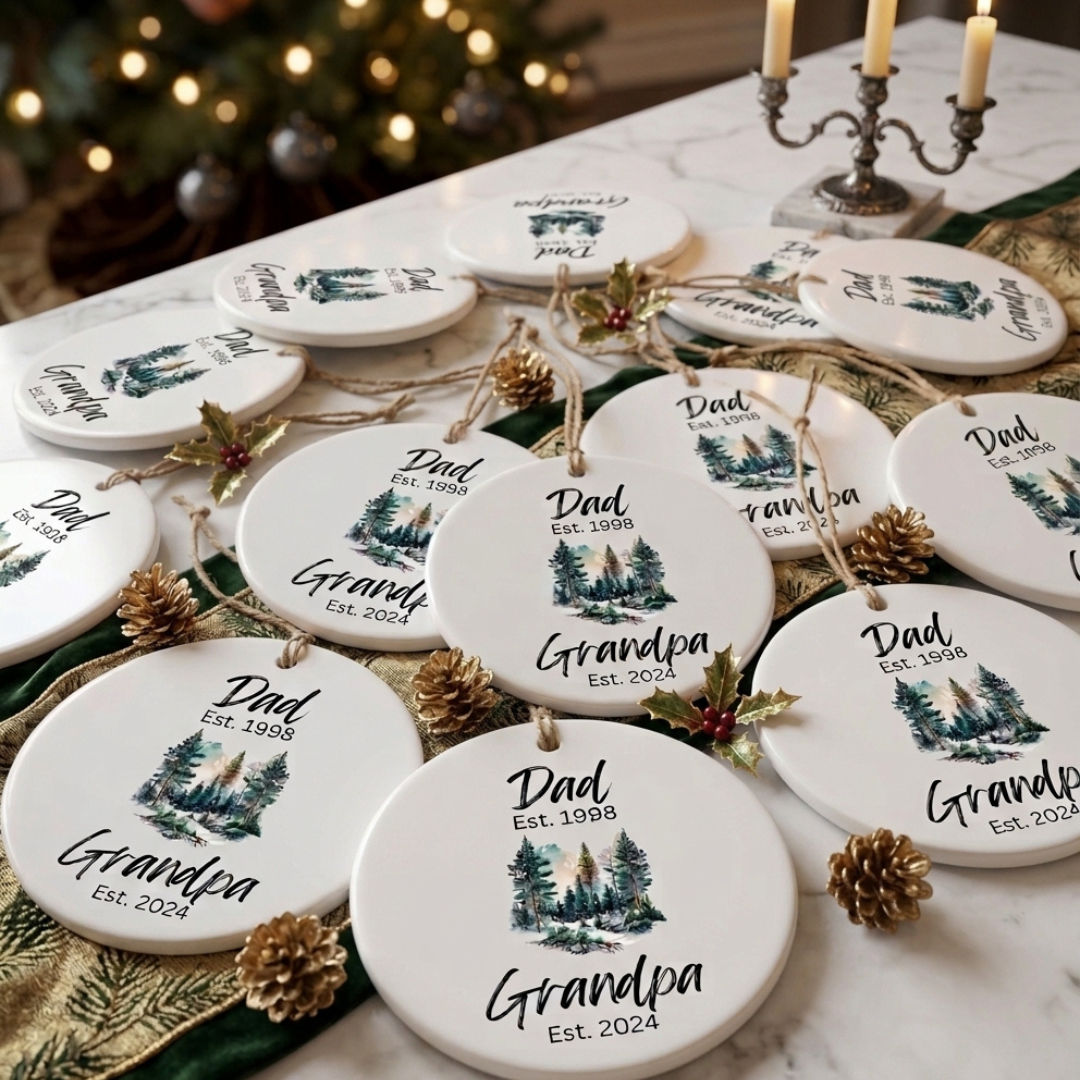 Personalized Grandpa & Father Christmas Ornament – Custom Ceramic Keepsake