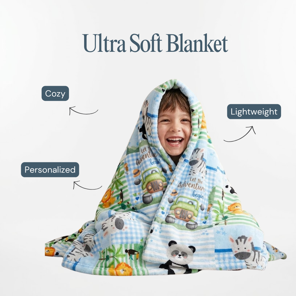 Personalized Kids Animal Zoo Blanket – Ultra-Soft Fleece 60x80