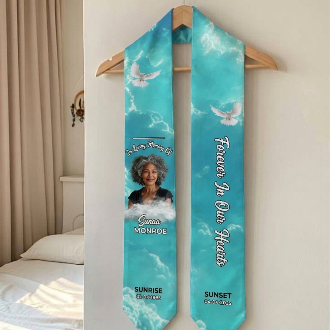 Personalized Memorial Stole with Photo – Custom Funeral Tribute Stole