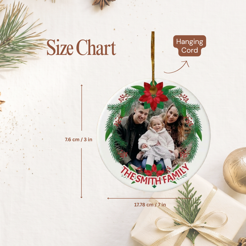 Custom Family Photo Christmas Ornament – 3-Inch Ceramic Round Keepsake