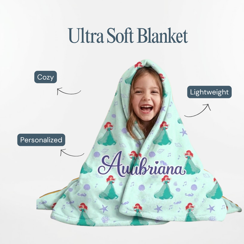 Custom Disney Ariel Fleece Blanket – Personalized 60x80 Ultra-Soft Blanket