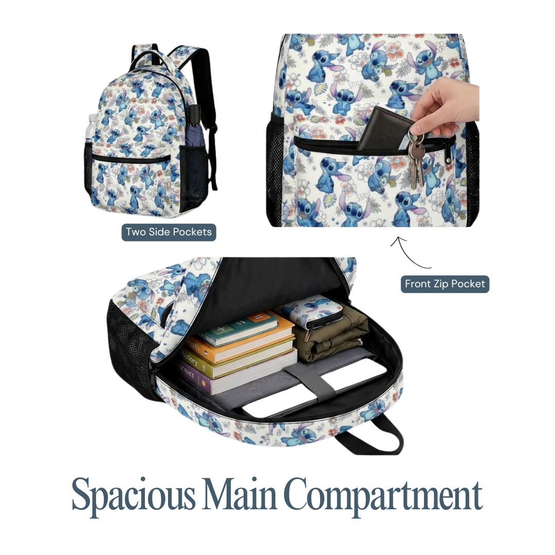Personalized Stitch Backpack Set for Kids – 3-Piece School Bag Set
