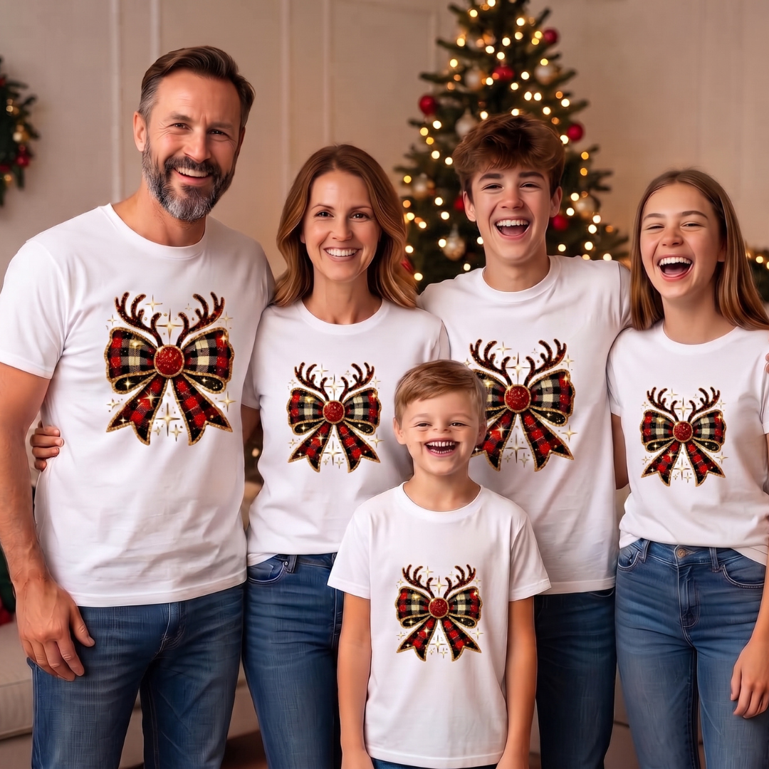 Personalized Coquette Reindeer Christmas Shirt – Kids & Family Holiday T-Shirt