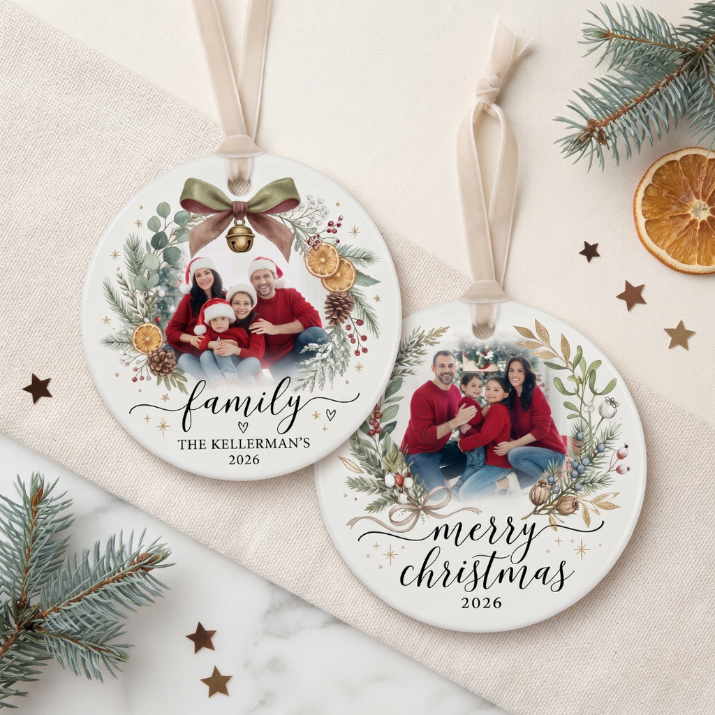 Custom Family Photo Christmas Ornament – 3-Inch Ceramic Round Keepsake (Copy)