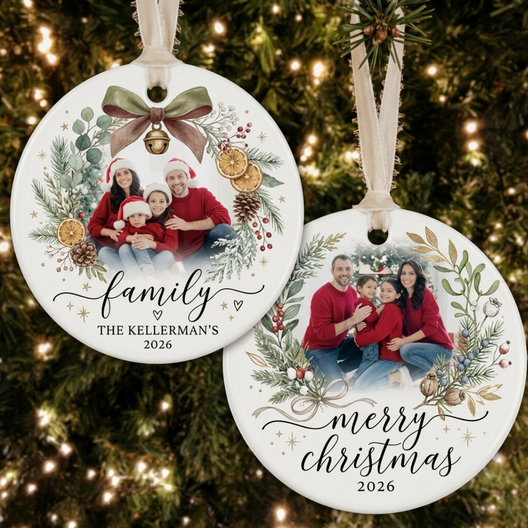 Custom Family Photo Christmas Ornament – 3-Inch Ceramic Round Keepsake (Copy)