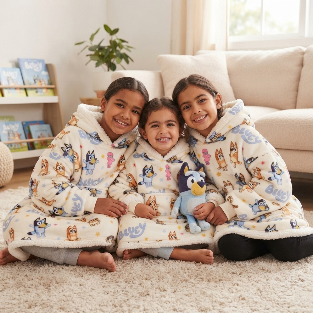 Custom Bluey Snuggie Blanket Hoodie – Personalized Family Wearable Blanket