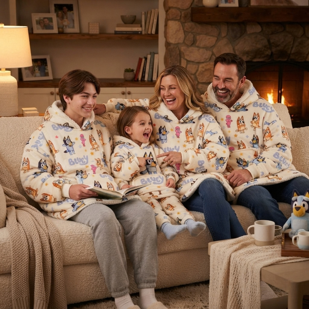 Custom Bluey Snuggie Blanket Hoodie – Personalized Family Wearable Blanket