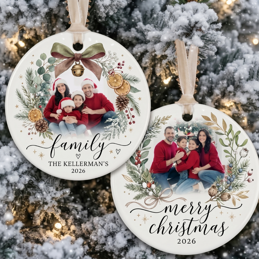 Custom Family Photo Christmas Ornament – 3-Inch Ceramic Round Keepsake (Copy)