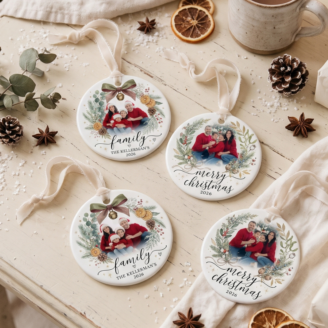 Custom Family Photo Christmas Ornament – 3-Inch Ceramic Round Keepsake (Copy)