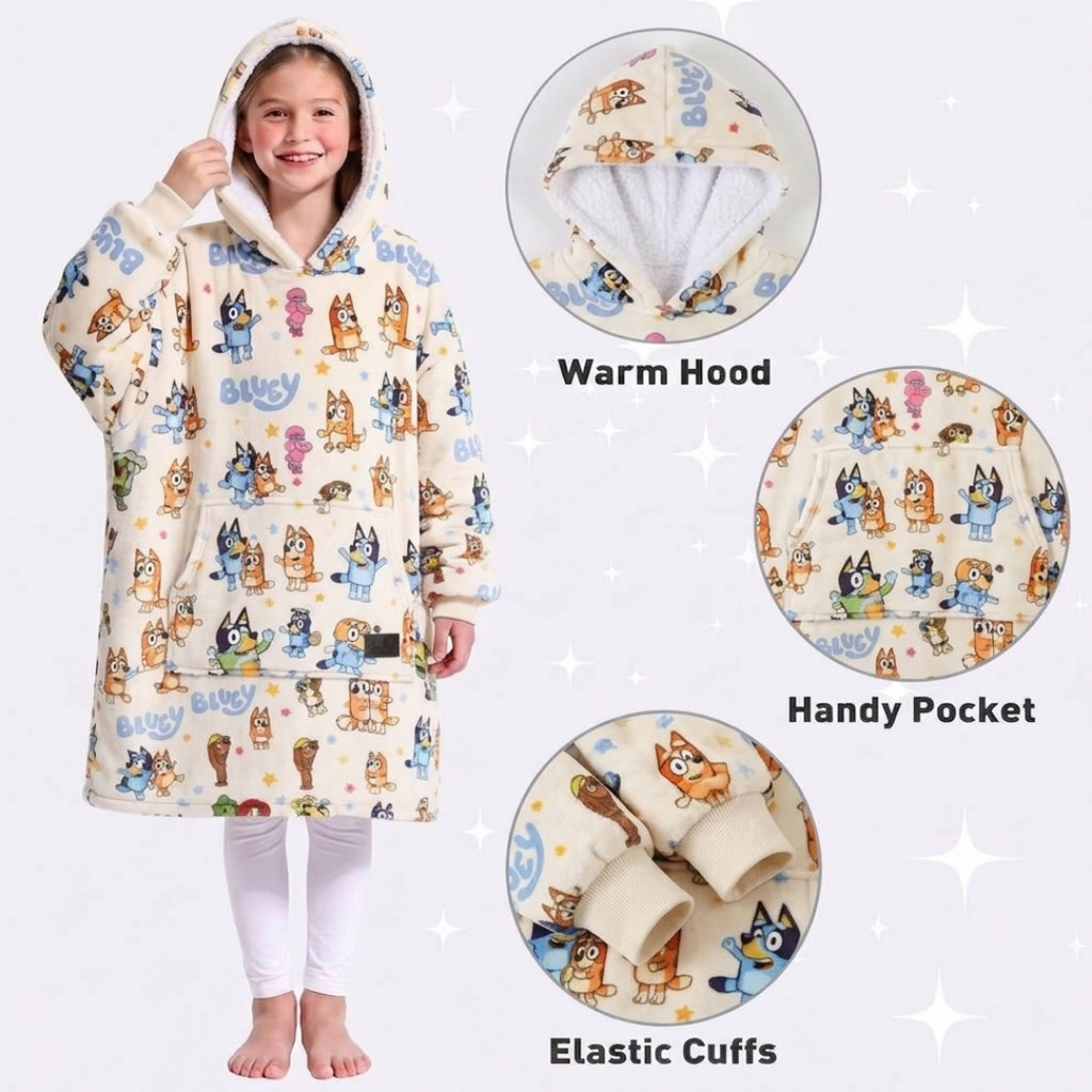Custom Bluey Snuggie Blanket Hoodie – Personalized Family Wearable Blanket