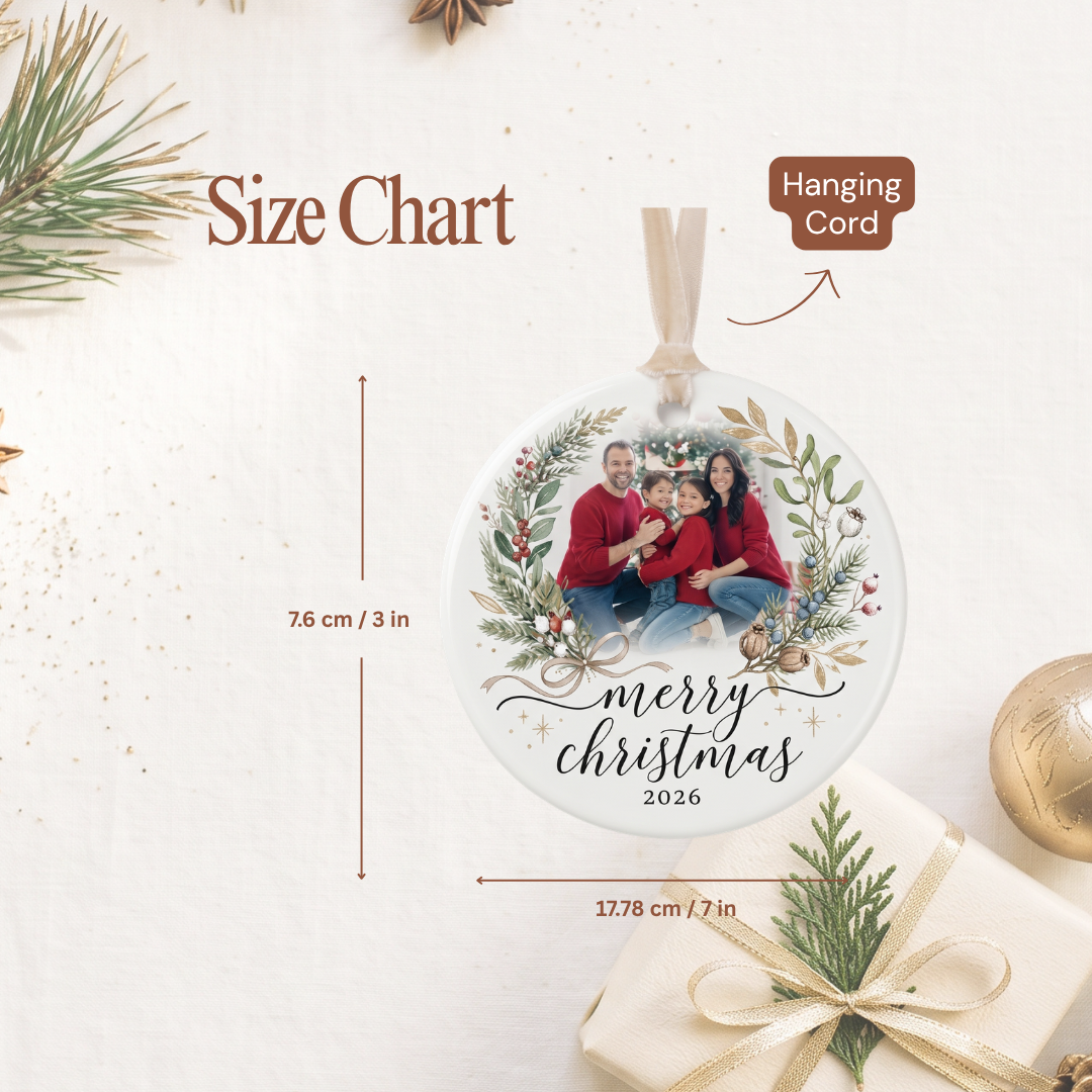 Custom Family Photo Christmas Ornament – 3-Inch Ceramic Round Keepsake (Copy)