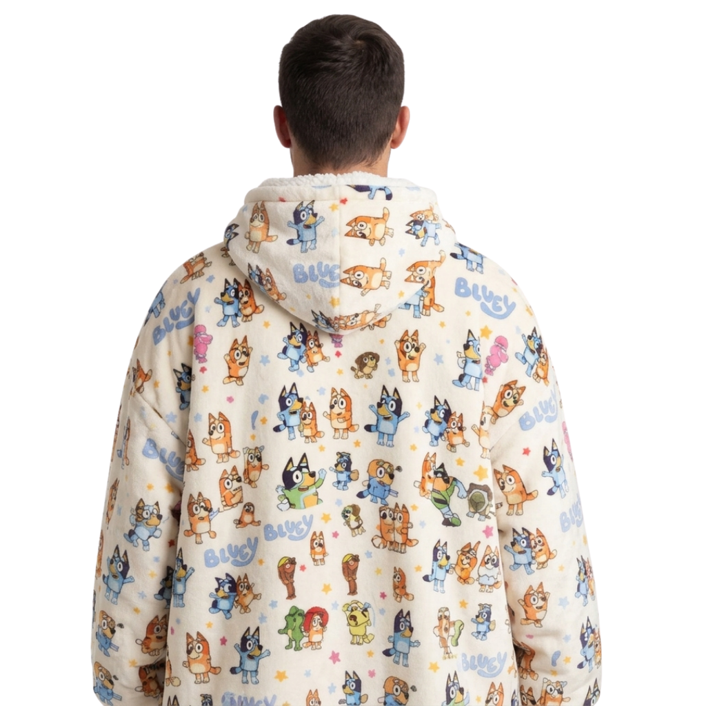 Custom Bluey Snuggie Blanket Hoodie – Personalized Family Wearable Blanket