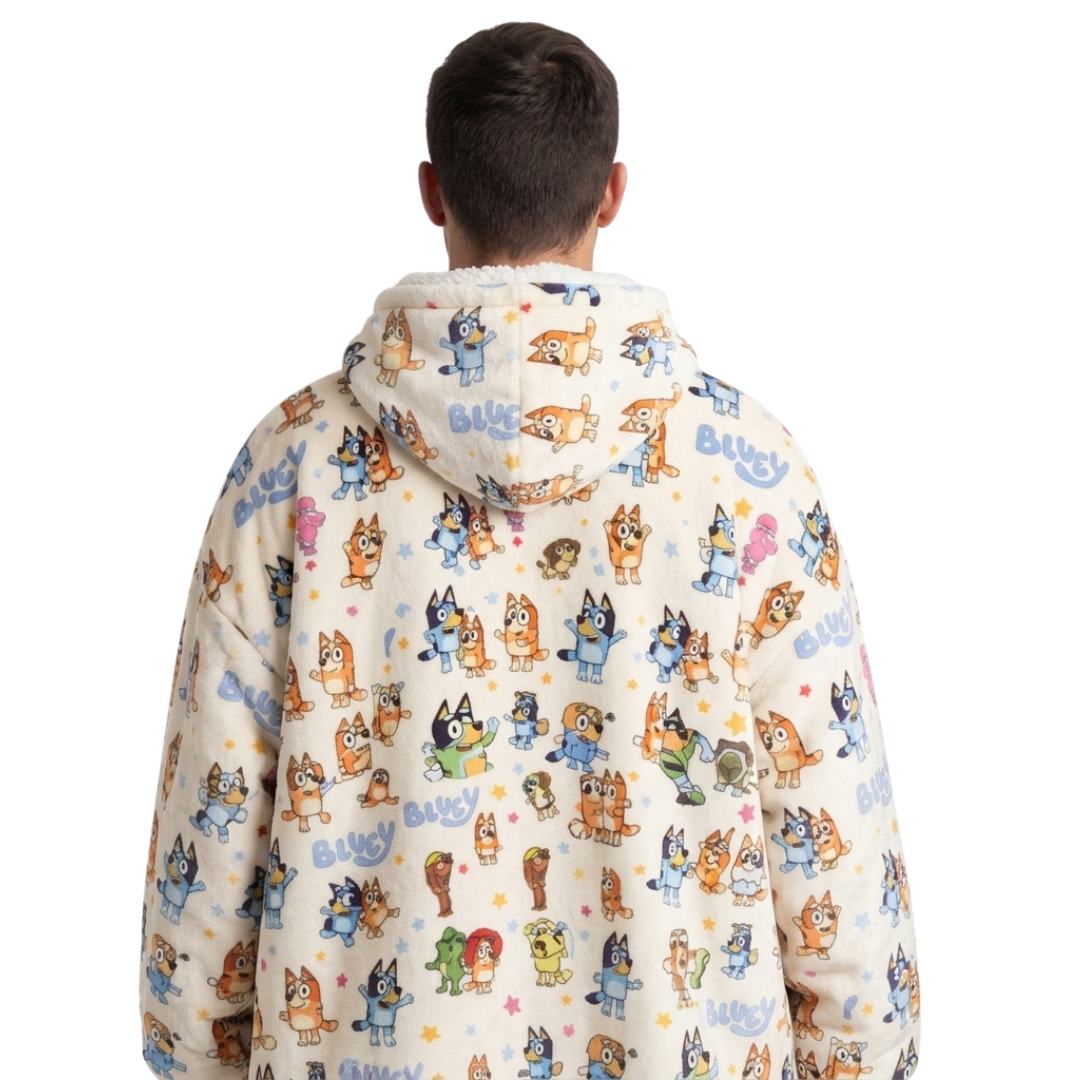Custom Bluey Snuggie Blanket Hoodie – Personalized Family Wearable Blanket