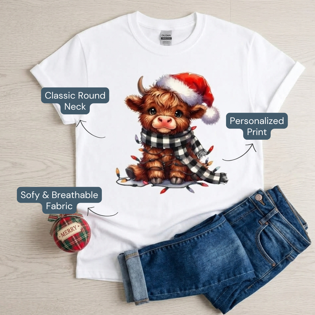 Personalized Christmas Cow Shirt – Kids & Family Holiday T-Shirt