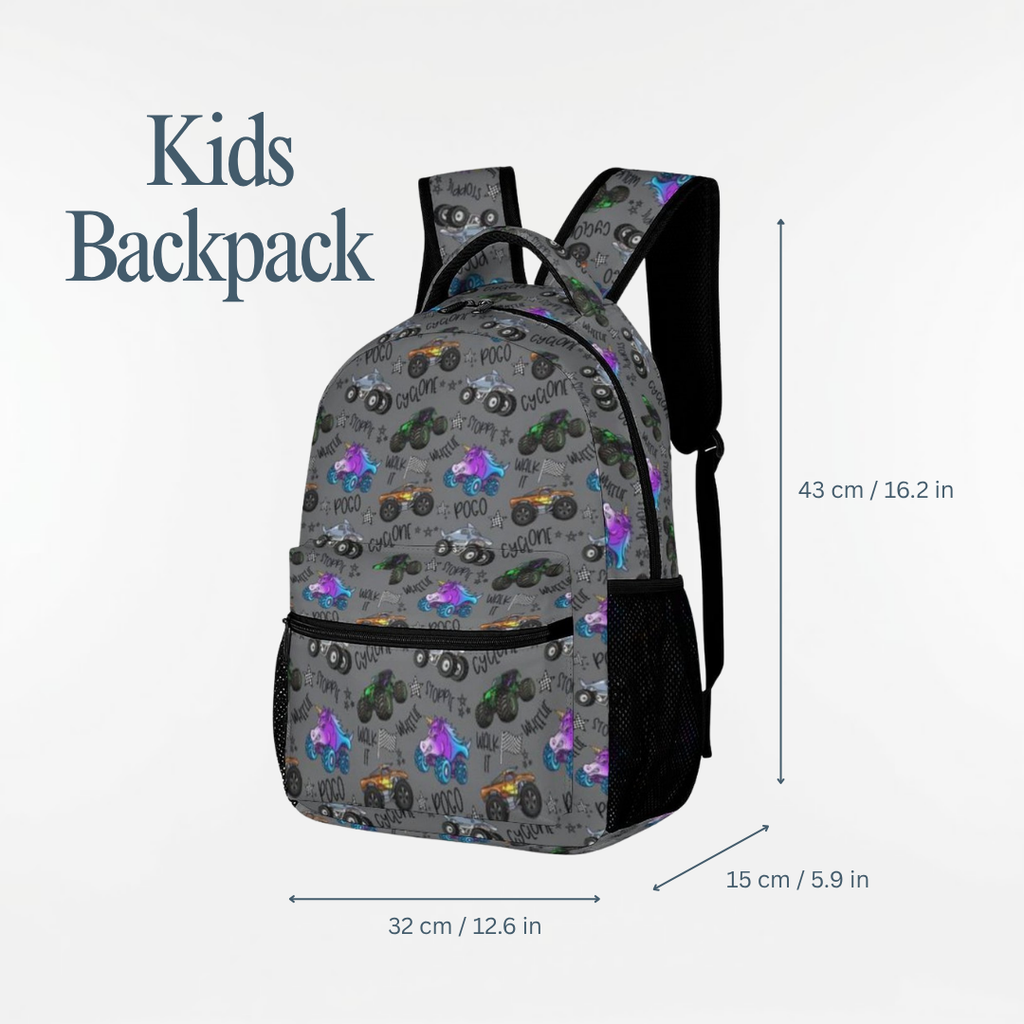 Personalized Monster Truck Backpack Set – 3-Piece Kids School Bag Set