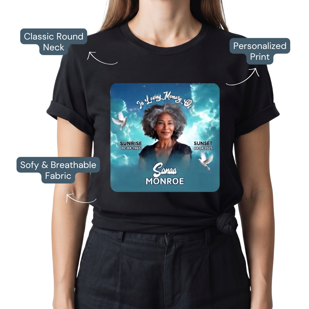 Personalized Memorial Black Shirt – Funeral Photo Remembrance & Memorial Tee