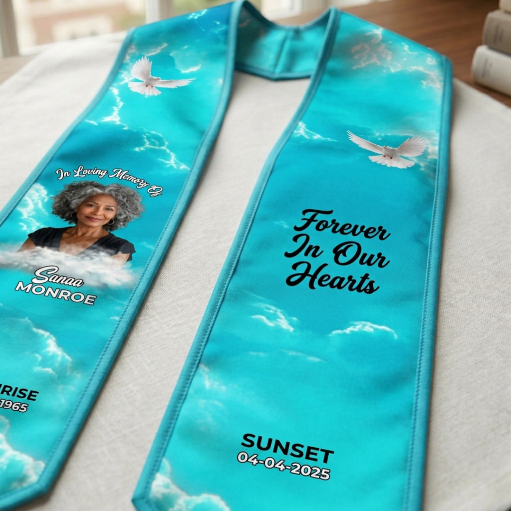 Personalized Memorial Stole with Photo – Custom Funeral Tribute Stole