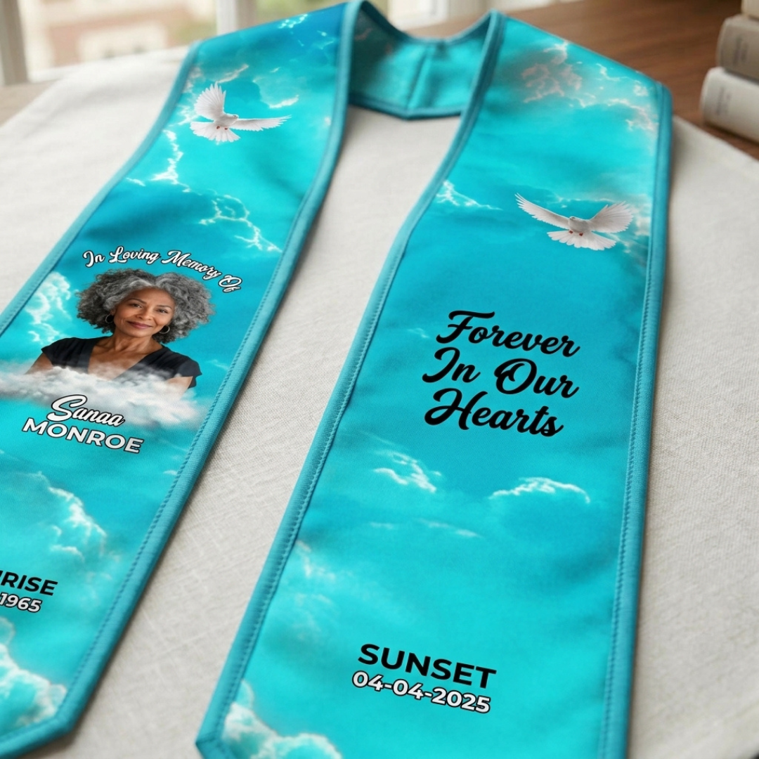 Personalized Memorial Stole with Photo – Custom Funeral Tribute Stole