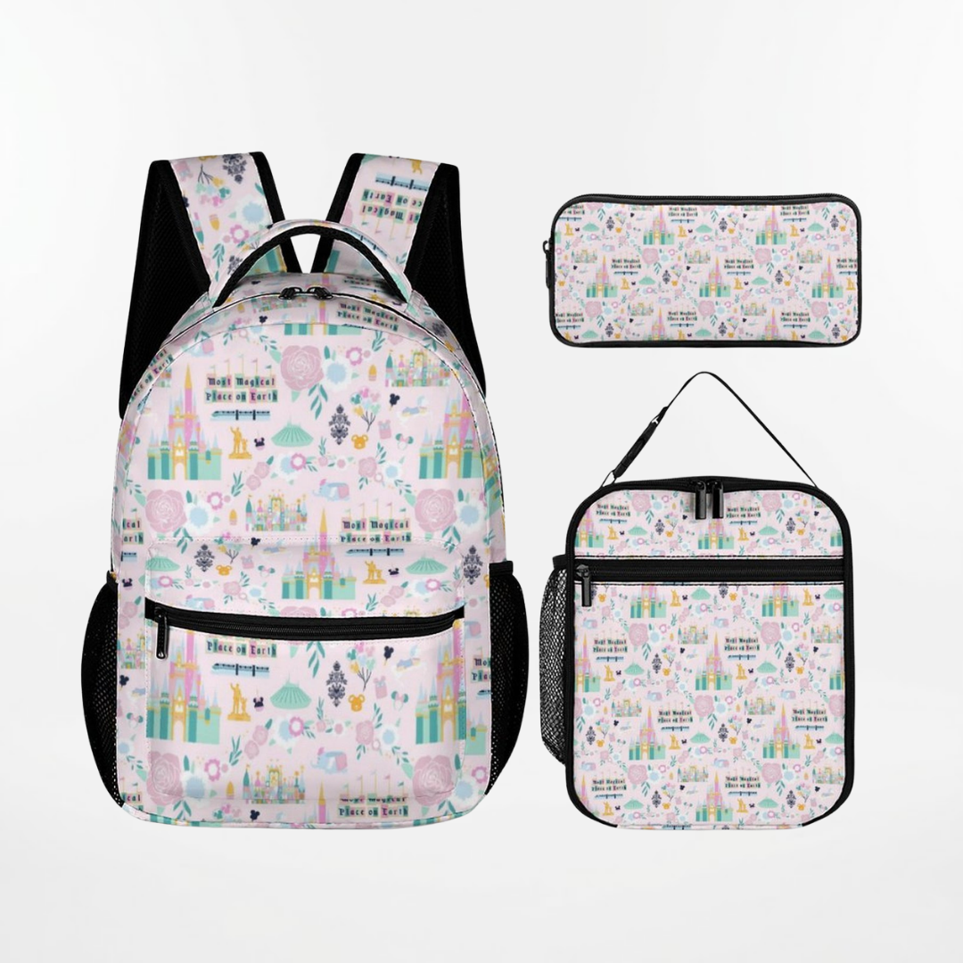 Personalized Disney Castle Backpack Set for Kids – 3-Piece School Bag Set