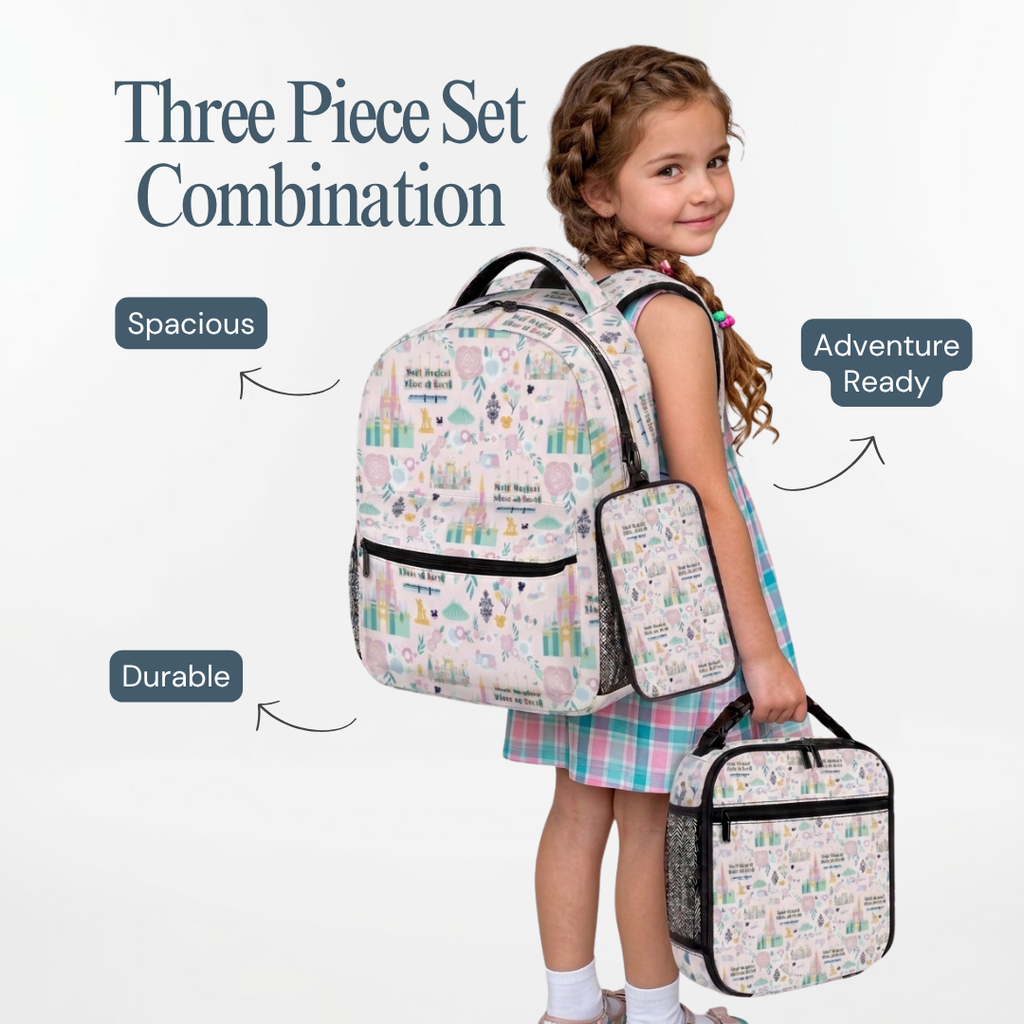 Personalized Disney Castle Backpack Set for Kids – 3-Piece School Bag Set