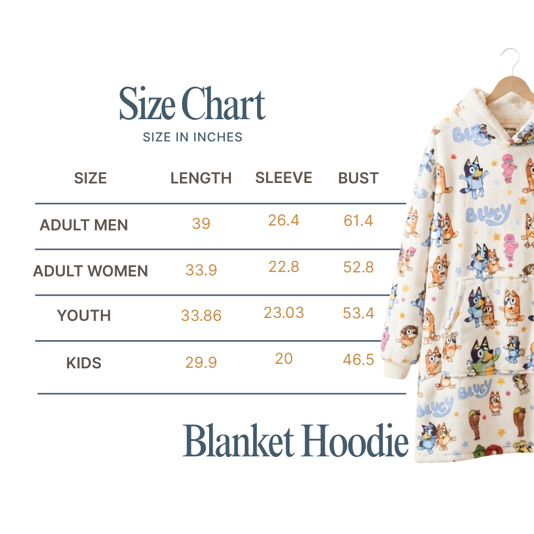 Custom Bluey Snuggie Blanket Hoodie – Personalized Family Wearable Blanket
