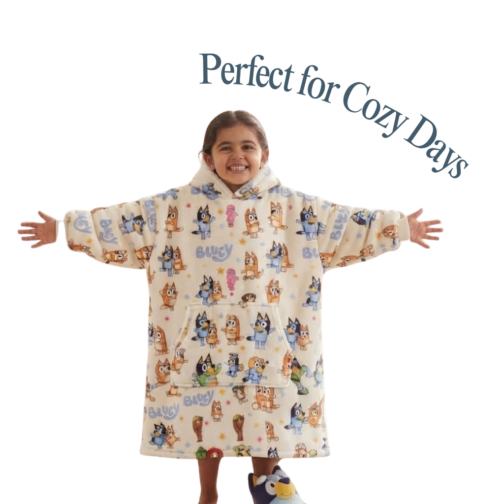 Custom Bluey Snuggie Blanket Hoodie – Personalized Family Wearable Blanket