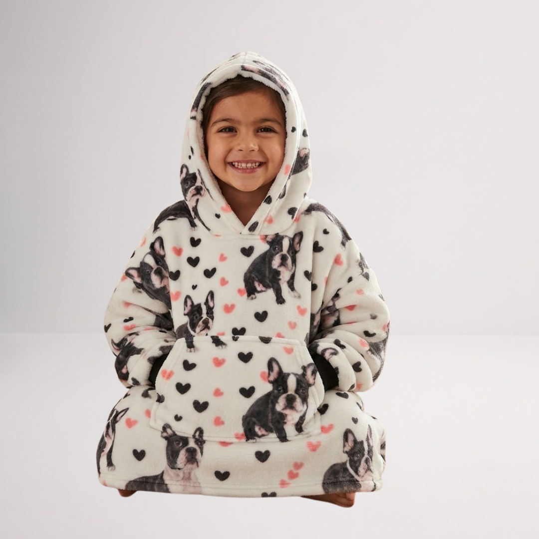 Custom Bulldog Wearable Blanket Hoodie – Personalized Family Snuggie