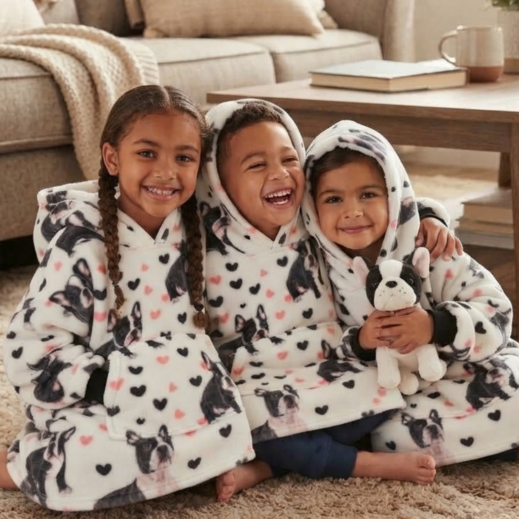 Custom Bulldog Wearable Blanket Hoodie – Personalized Family Snuggie
