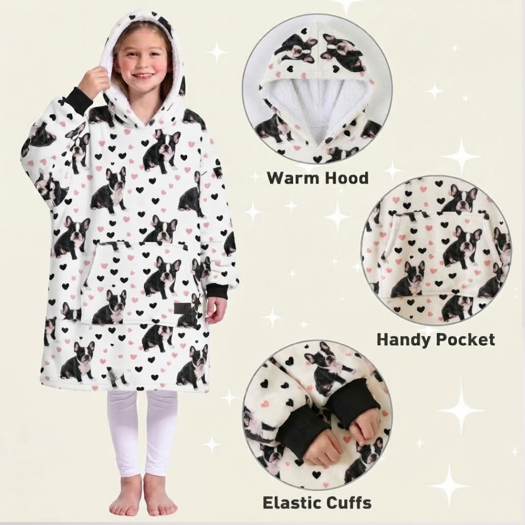 Custom Bulldog Wearable Blanket Hoodie – Personalized Family Snuggie