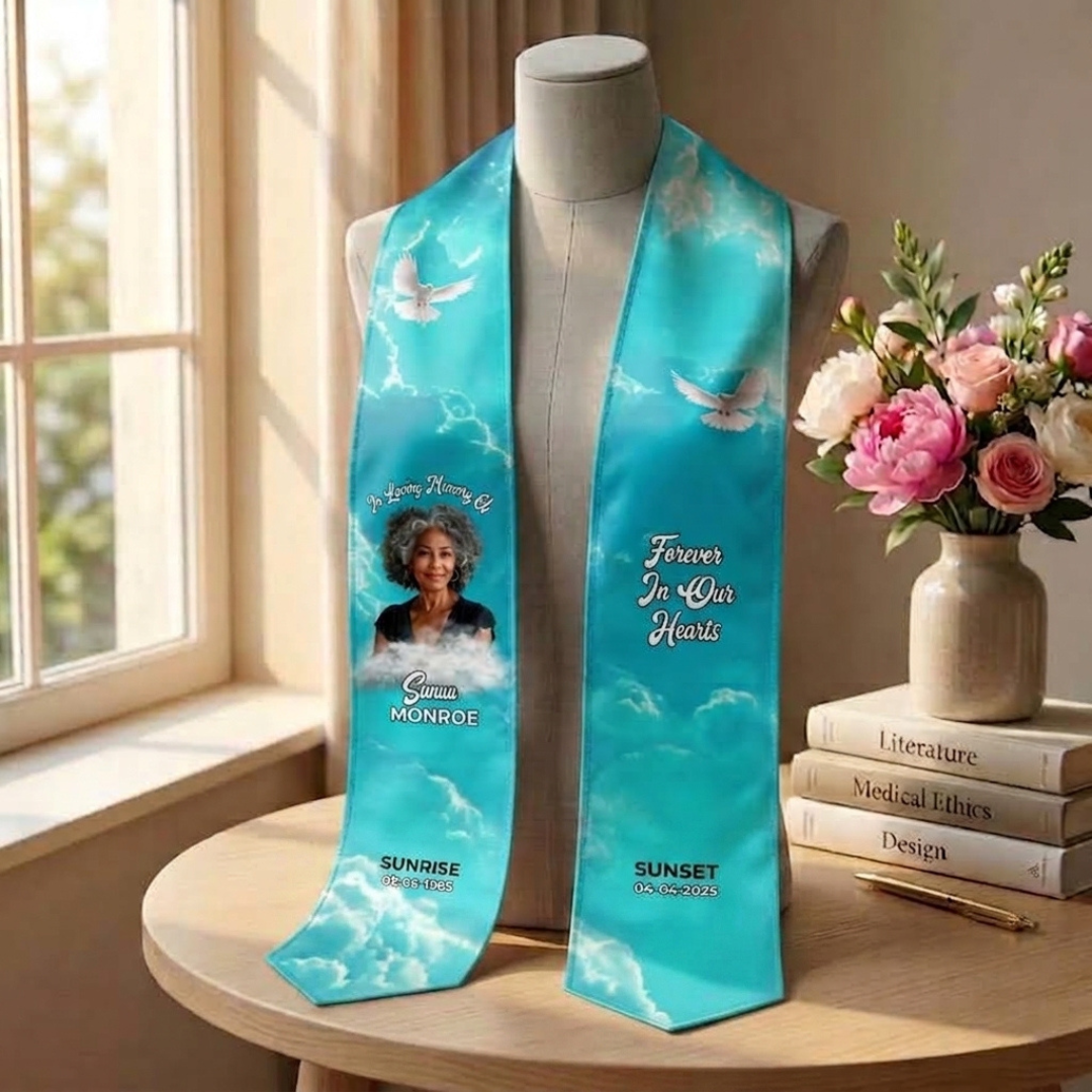 Personalized Memorial Stole with Photo – Custom Funeral Tribute Stole