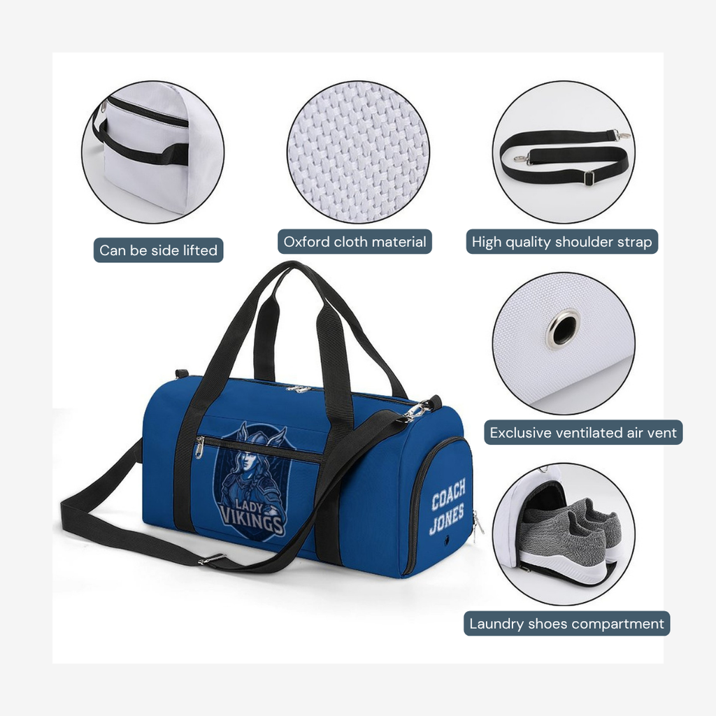 Personalized Lady Vikings Gym Duffel Bag – Training & Sports Shoulder Bag