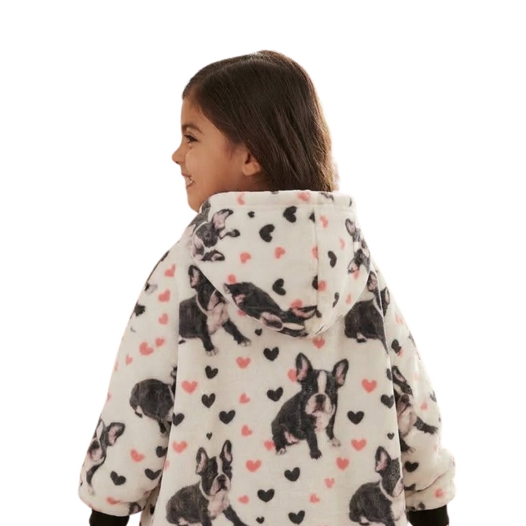 Custom Bulldog Wearable Blanket Hoodie – Personalized Family Snuggie