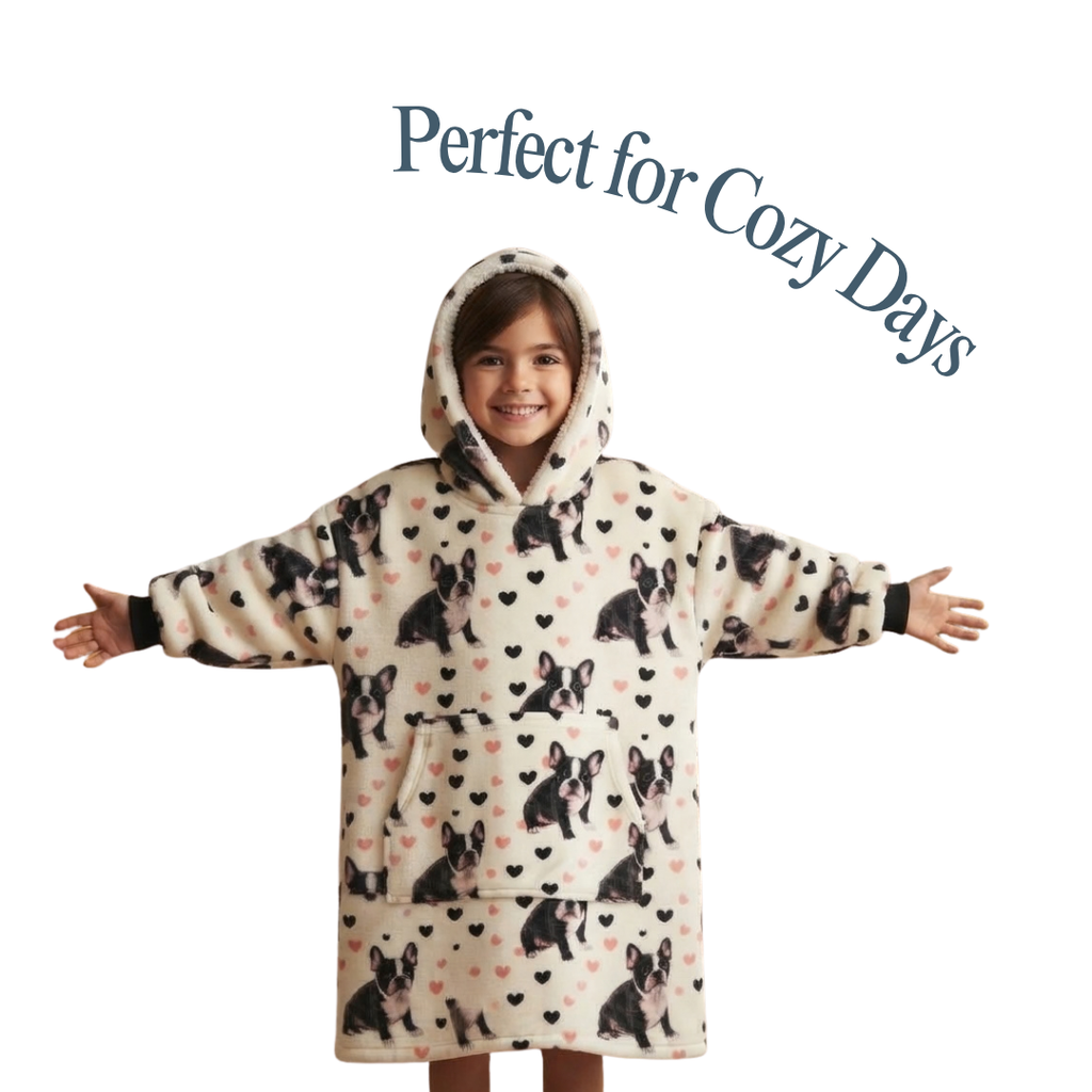 Custom Bulldog Wearable Blanket Hoodie – Personalized Family Snuggie