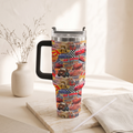 Custom Lightning McQueen 40oz Tumbler for Kids with Handle and Straw