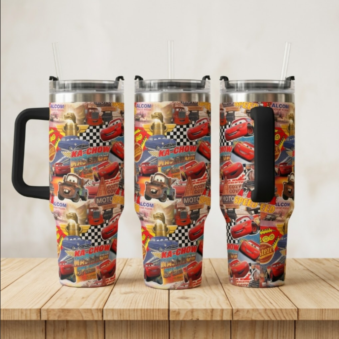 Custom Lightning McQueen 40oz Tumbler for Kids with Handle and Straw