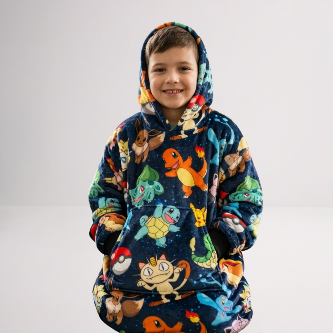 Custom Pokémon Wearable Blanket Hoodie – Personalized Family Snuggie